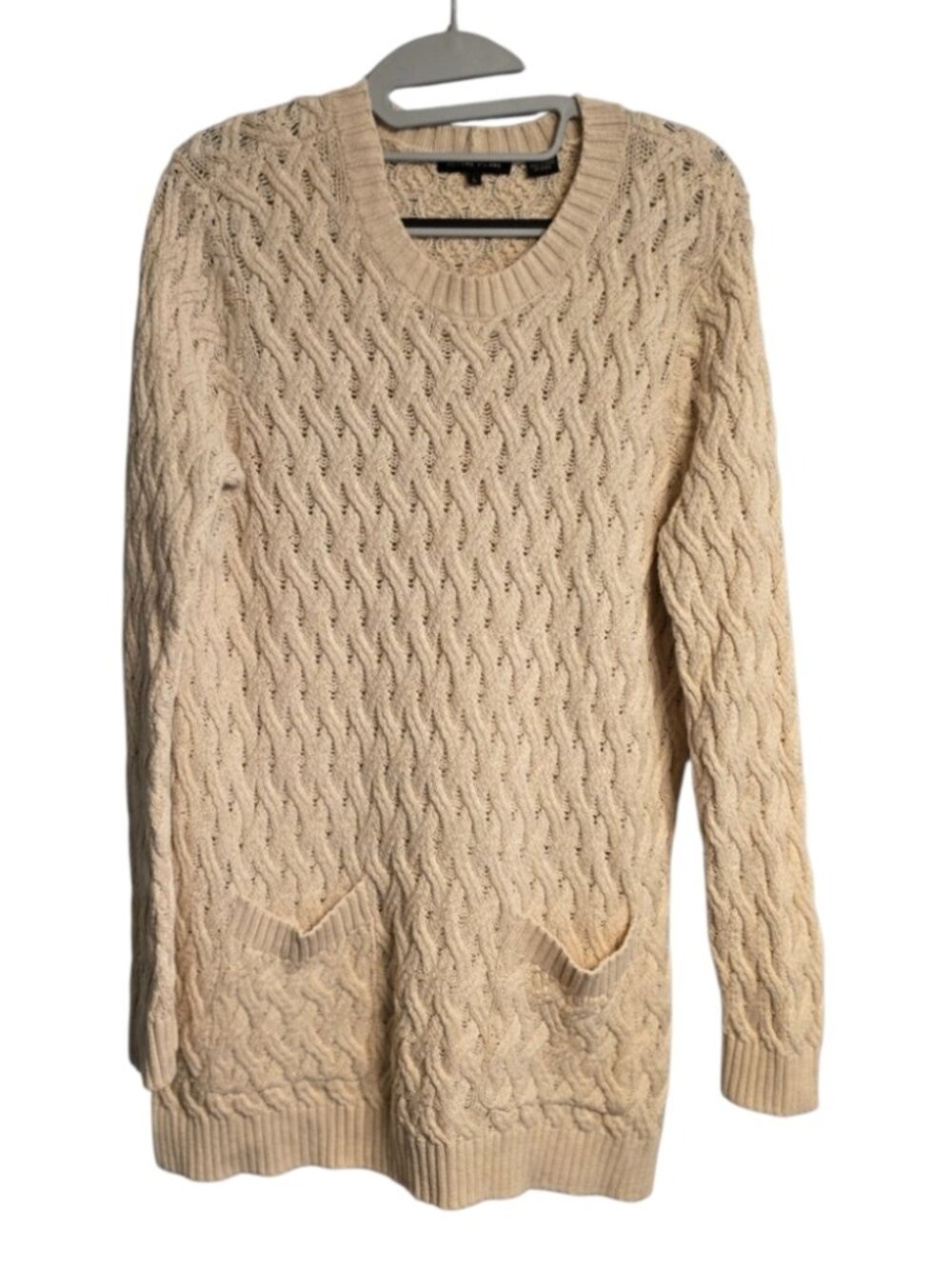 Jeanne Pierre Cable Knit Sweater Fisherman Tunic Preppy Quiet Luxury Cotton